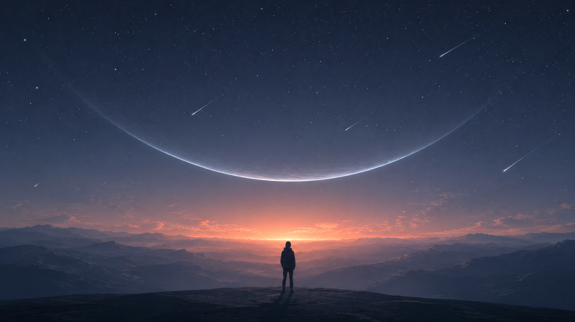 On Island · A figure looking out at a glowing horizon